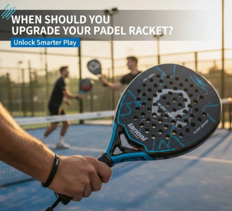 Professional Ianoni Super Power padel racket held by a player on a court, highlighting the 18K carbon fiber surface and 3D spin texture for intermediate to advanced play.